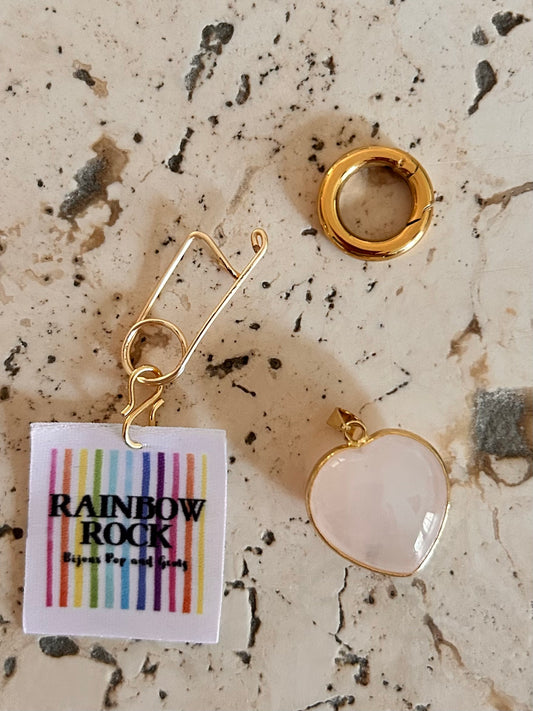 Pendentif Cœur bombé Quartz rose