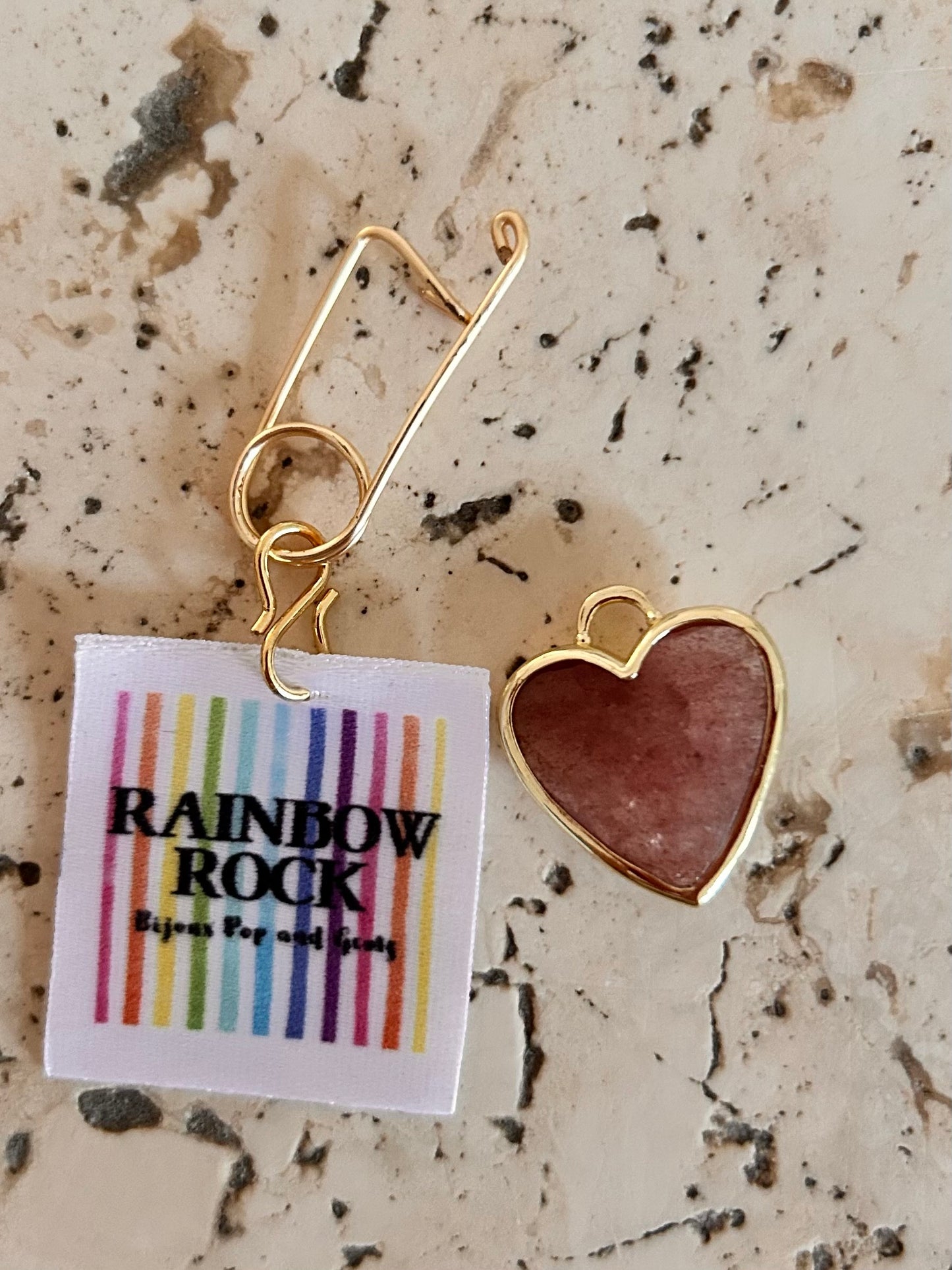 Pendentif Cœur brut Quartz fraise